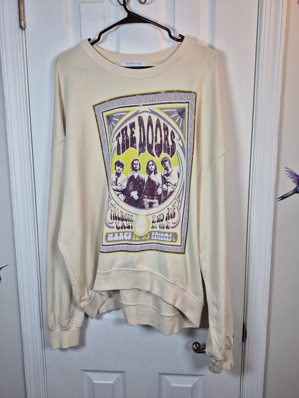 Daydreamer The Doors Oversized Graphic Sweatshirt Cream Indie Sleaze L